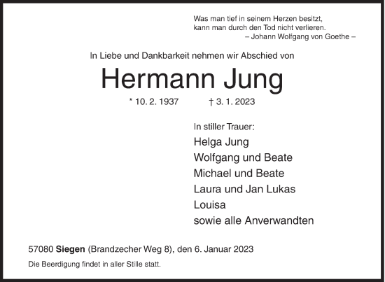 Traueranzeige von Hermann Jung von Siegener Zeitung