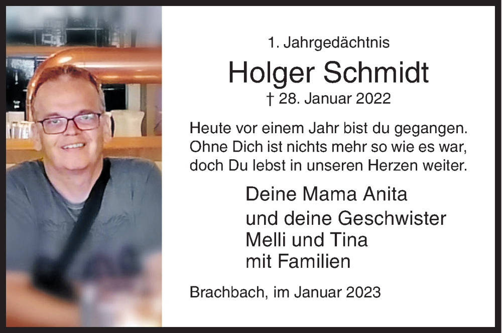  Traueranzeige für Holger Schmidt vom 28.01.2023 aus Siegener Zeitung