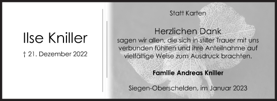 Traueranzeige von Ilse Kniller von Siegener Zeitung