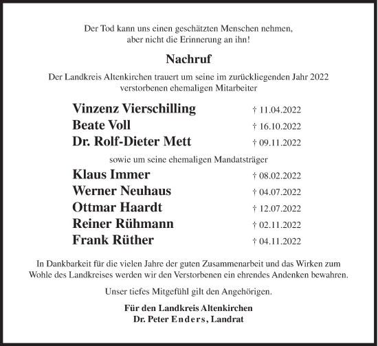 Traueranzeige von Im Gedenken 2022 von Siegener Zeitung