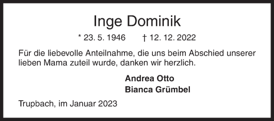 Traueranzeige von Inge Dominik von Siegener Zeitung