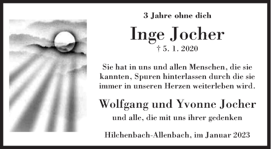 Traueranzeige von Inge Jocher von Siegener Zeitung