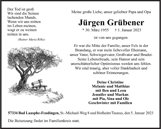 Traueranzeige von Jürgen Grübener von Siegener Zeitung