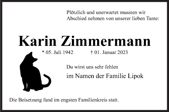 Traueranzeige von Karin Zimmermann von Siegener Zeitung