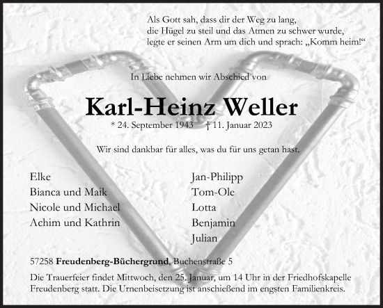 Traueranzeige von Karl-Heinz Weiler von Siegener Zeitung