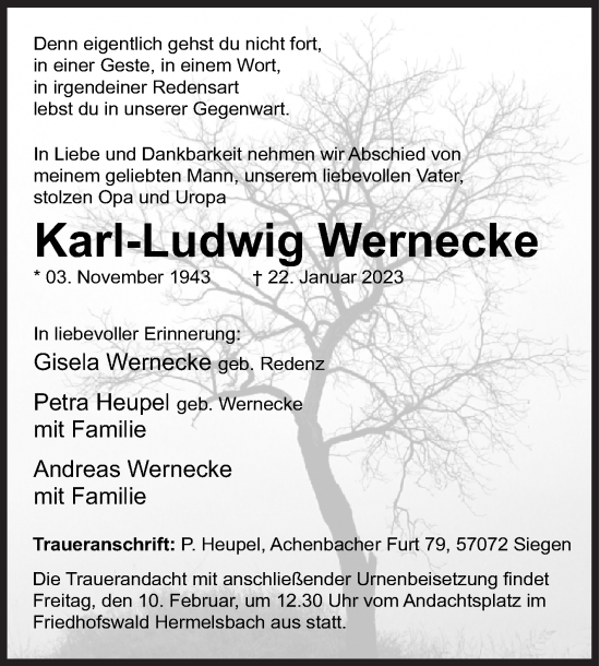 Traueranzeige von Karl-Ludwig Wernecke von Siegener Zeitung