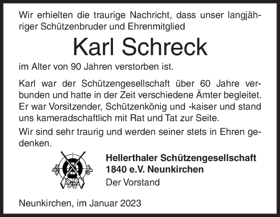 Traueranzeige von Karl Schreck von Siegener Zeitung