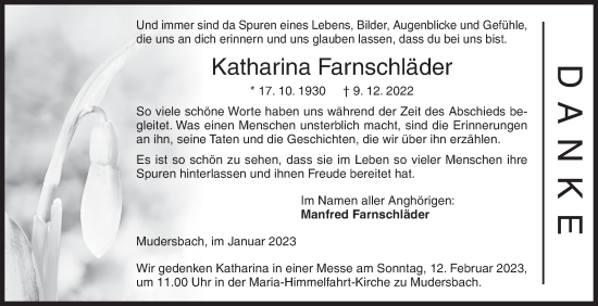 Traueranzeige von Katharina Farnschläder von Siegener Zeitung