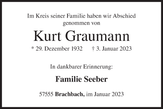 Traueranzeige von Kurt Graumann von Siegener Zeitung