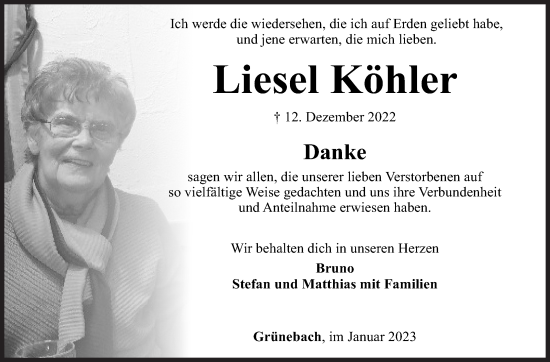 Traueranzeige von Liesel Köhler von Siegener Zeitung