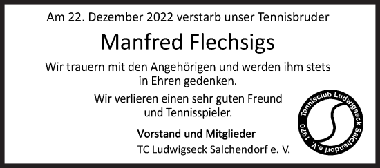 Traueranzeige von Manfred Flechsigs von Siegener Zeitung