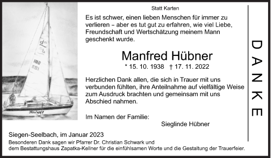 Traueranzeige von Manfred Hübner von Siegener Zeitung