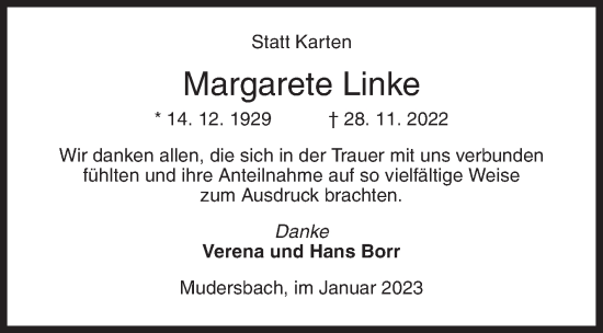 Traueranzeige von Margarete Linke von Siegener Zeitung