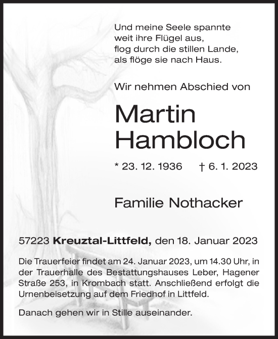 Traueranzeige von Martin Hambloch von Siegener Zeitung