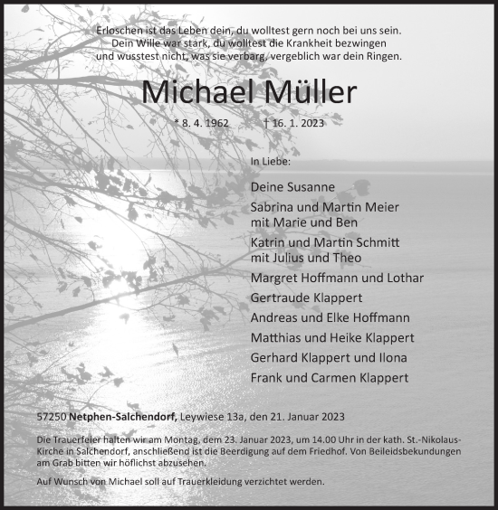 Traueranzeige von Michael Müller von Siegener Zeitung
