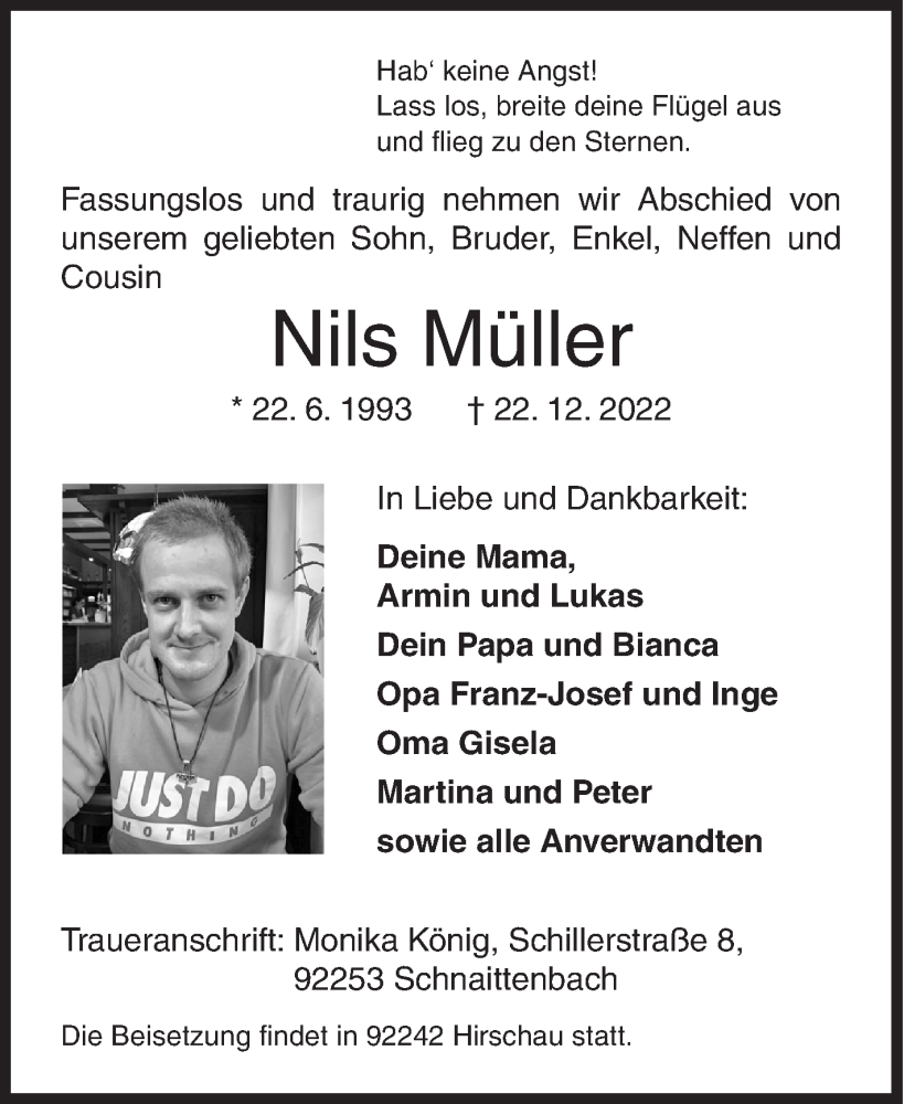  Traueranzeige für Nils Müller vom 07.01.2023 aus Siegener Zeitung