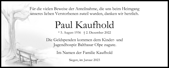 Traueranzeige von Paul Kaufhold von Siegener Zeitung