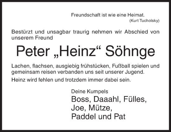 Traueranzeige von Peter Söhnge von Siegener Zeitung
