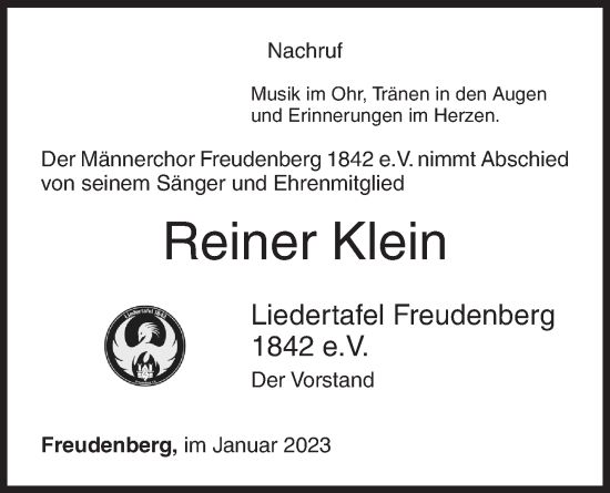 Traueranzeige von Reiner Klein von Siegener Zeitung