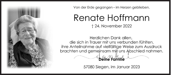 Traueranzeige von Renate Hoffmann von Siegener Zeitung