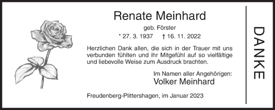 Traueranzeige von Renate Meinhard von Siegener Zeitung