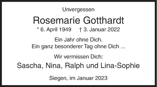 Traueranzeige von Rosemarie Gotthardt von Siegener Zeitung