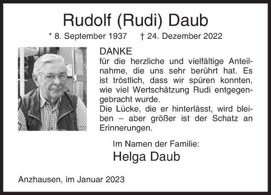 Traueranzeige von Rudolf Daub von Siegener Zeitung