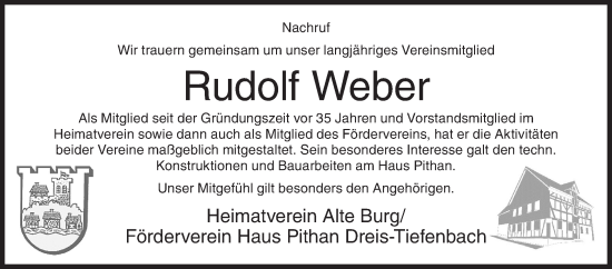 Traueranzeige von Rudolf Weber von Siegener Zeitung