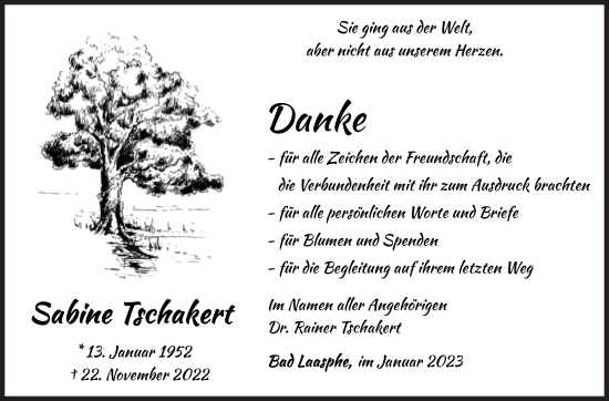 Traueranzeige von Sabine Tschakert von Siegener Zeitung