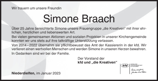 Traueranzeige von Simone Braach von Siegener Zeitung