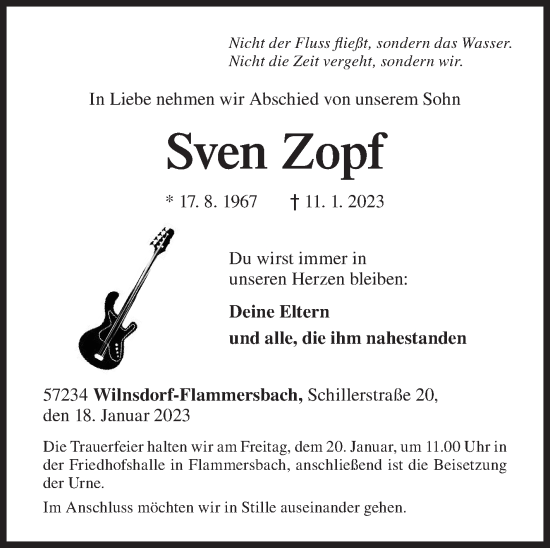 Traueranzeige von Sven Zopf von Siegener Zeitung