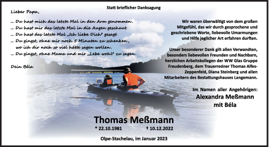 Traueranzeige von Thomas Meßmann von Siegener Zeitung