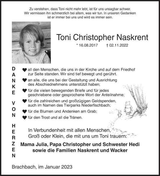 Traueranzeige von Toni Christopher Naskrent von Siegener Zeitung