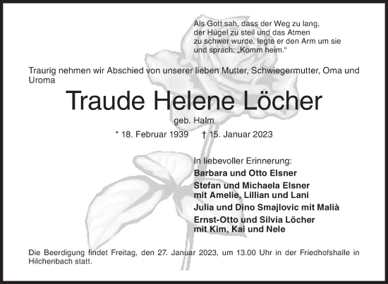 Traueranzeige von Traude Helene Löcher von Siegener Zeitung