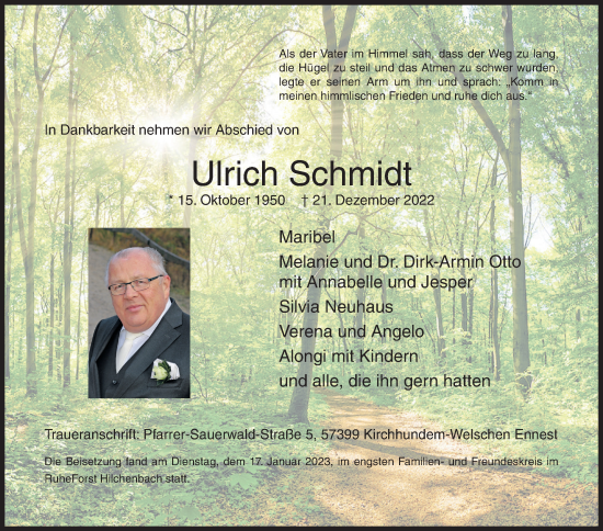 Traueranzeige von Ulrich Schmidt von Siegener Zeitung