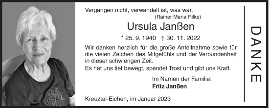 Traueranzeige von Ursula Janßen von Siegener Zeitung