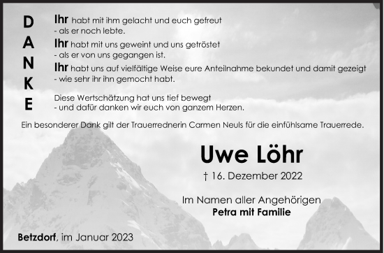 Traueranzeige von Uwe Löhr von Siegener Zeitung