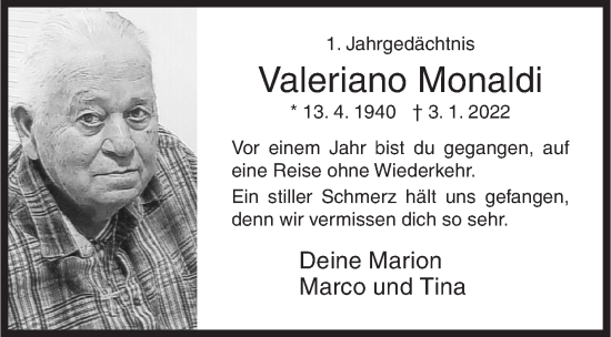 Traueranzeige von Valeriano Monaldi von Siegener Zeitung
