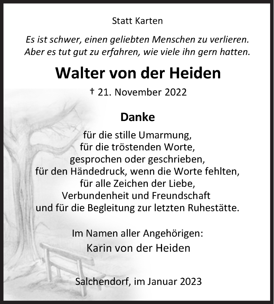  Traueranzeige für Walter von der Heiden vom 28.01.2023 aus Siegener Zeitung