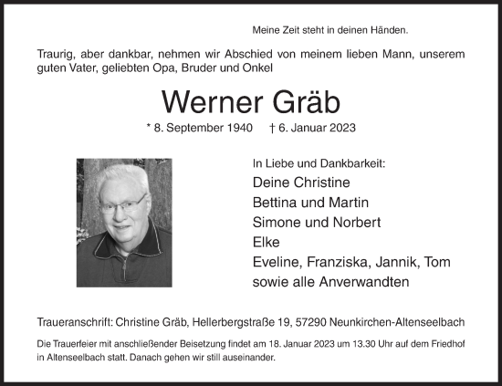 Traueranzeige von Werner Gräb von Siegener Zeitung