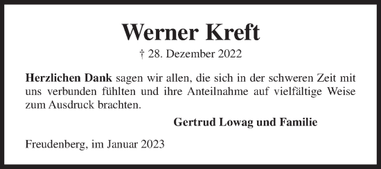 Traueranzeige von Werner Kreft von Siegener Zeitung