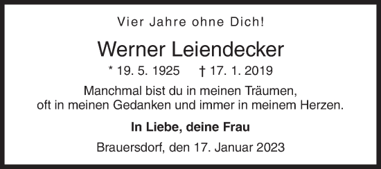 Traueranzeige von Werner Leiendecker von Siegener Zeitung