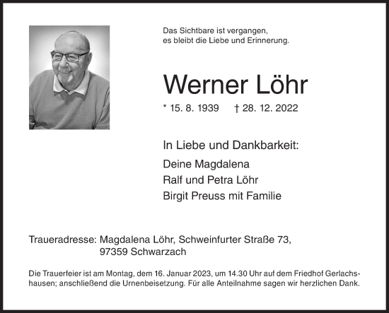Traueranzeige von Werner Löhr von Siegener Zeitung