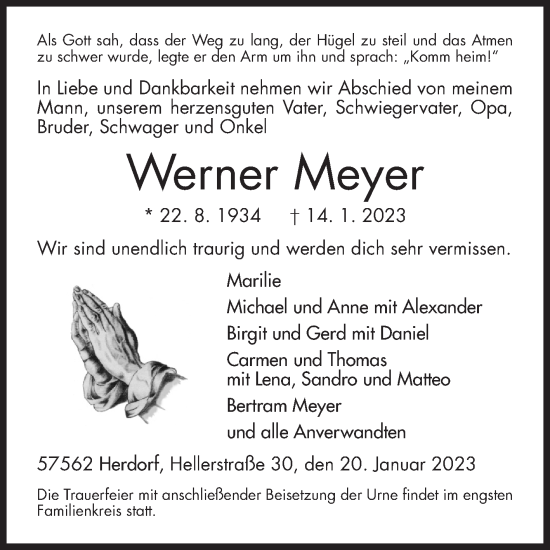Traueranzeige von Werner Meyer von Siegener Zeitung