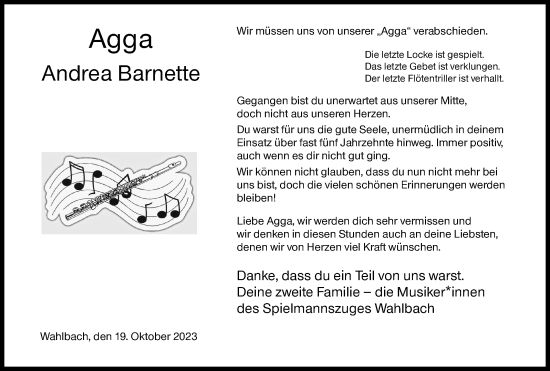 Traueranzeige von Andrea Barnette von Siegener Zeitung