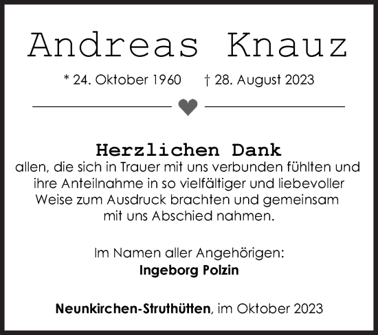 Traueranzeige von Andreas Knauz von Siegener Zeitung