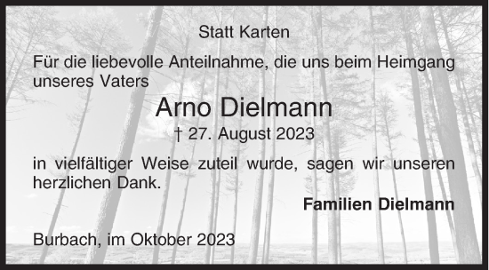 Traueranzeige von Arno Dielmann von Siegener Zeitung