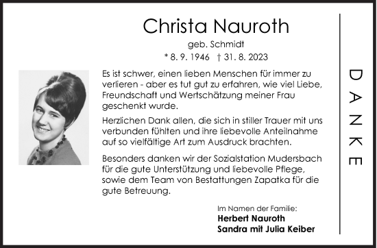 Traueranzeige von Christa Nauroth von Siegener Zeitung