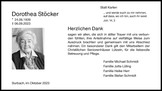 Traueranzeige von Dorothea Stöcker von Siegener Zeitung