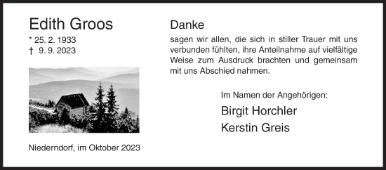 Traueranzeige von Edith Groos von Siegener Zeitung